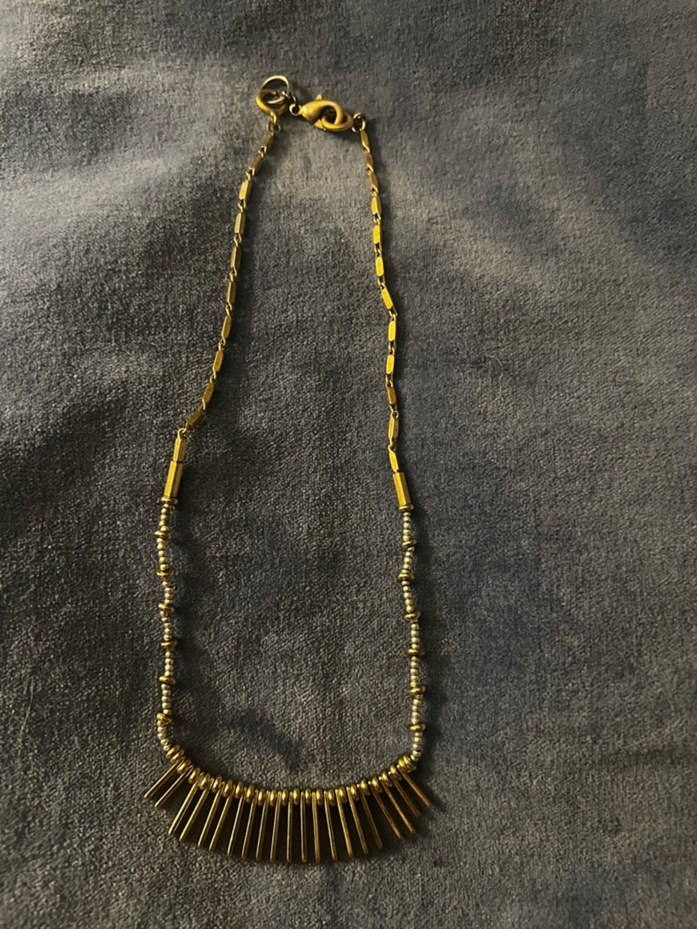 Gold and Silver Spike Bead Necklace Stacker